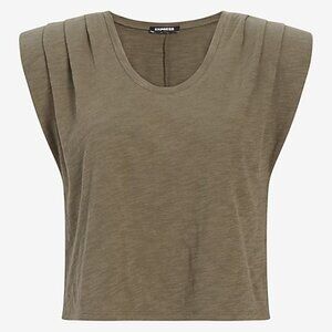 EXPRESS Women Scoop Neck Padded Shoulder Sleeveless Cropped Top Olive gr…